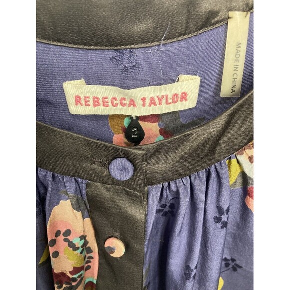 Rebecca Taylor Silk Blouse‎ Size 2 Purple Floral Buttons - Picture 2 of 5